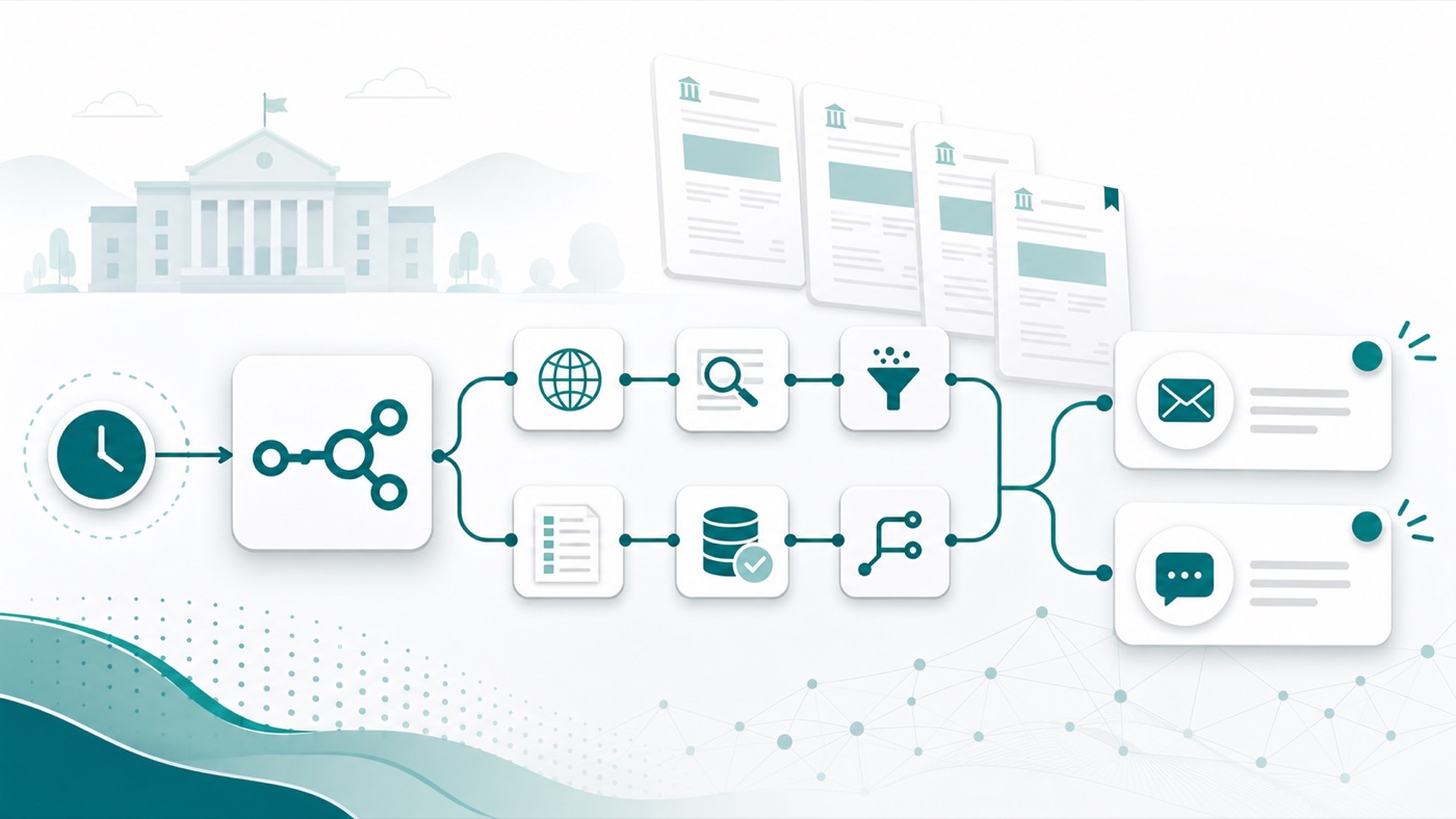Workflow automation graph scanning academic job postings and sending notifications